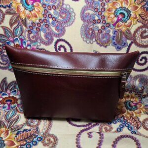 💄Portland Leather Goods Extra Large Classic Make Up Bag in Cognac Brown Leather